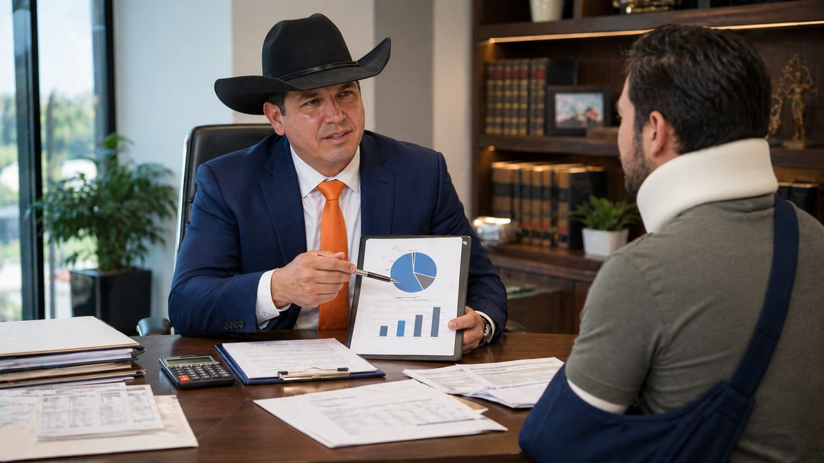 A lawyer explaining pain and suffering damages to injured client